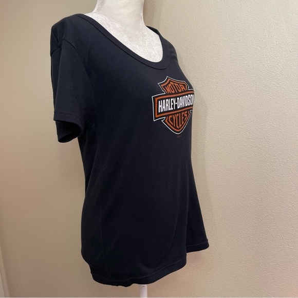Harley-Davidson Black T Shirt Orange Glitter Bar And Shield Logo Size XL - Picture 7 of 15